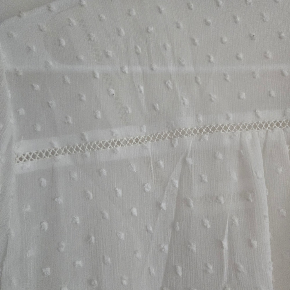 Zara White Swiss Dot Lace Trim Button Up Blouse Small Semi Sheer Boho Top - Picture 7 of 11